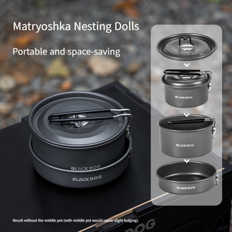 Outdoor aluminum alloy camping pot equipment, complete set of cooking utensils