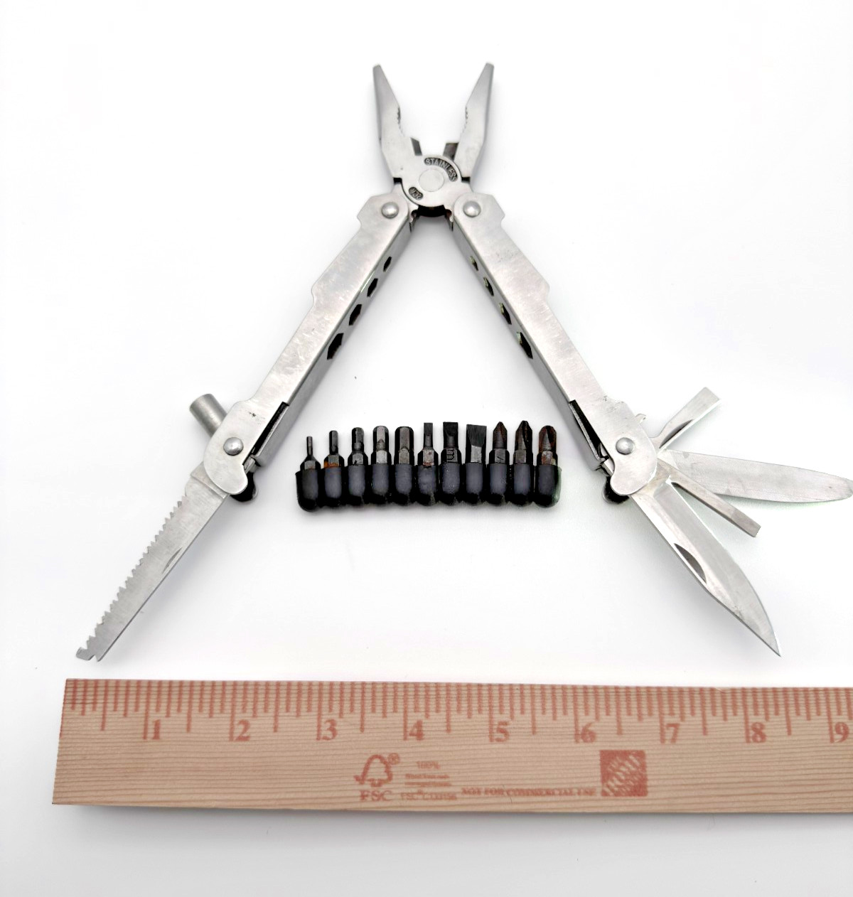 Multi Tool Pliers Knife Saw w/ Bit Set & Sheath EDC