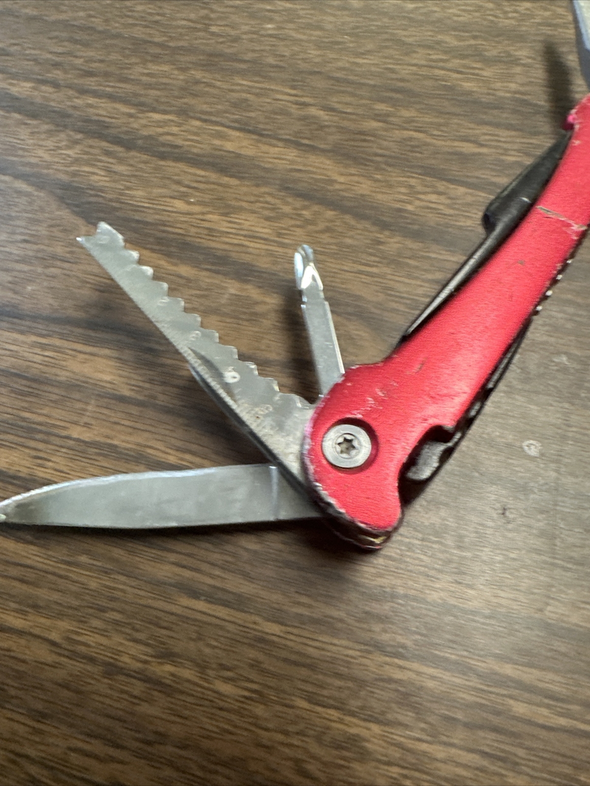 Sheffield Mini Multi Tool 9 in 1 Red Handle Knife Pliers Saw Screwdriver