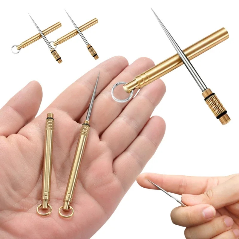 Portable Titanium Pocket Toothpicks Keychain Brass with Metal Toothpick Holder