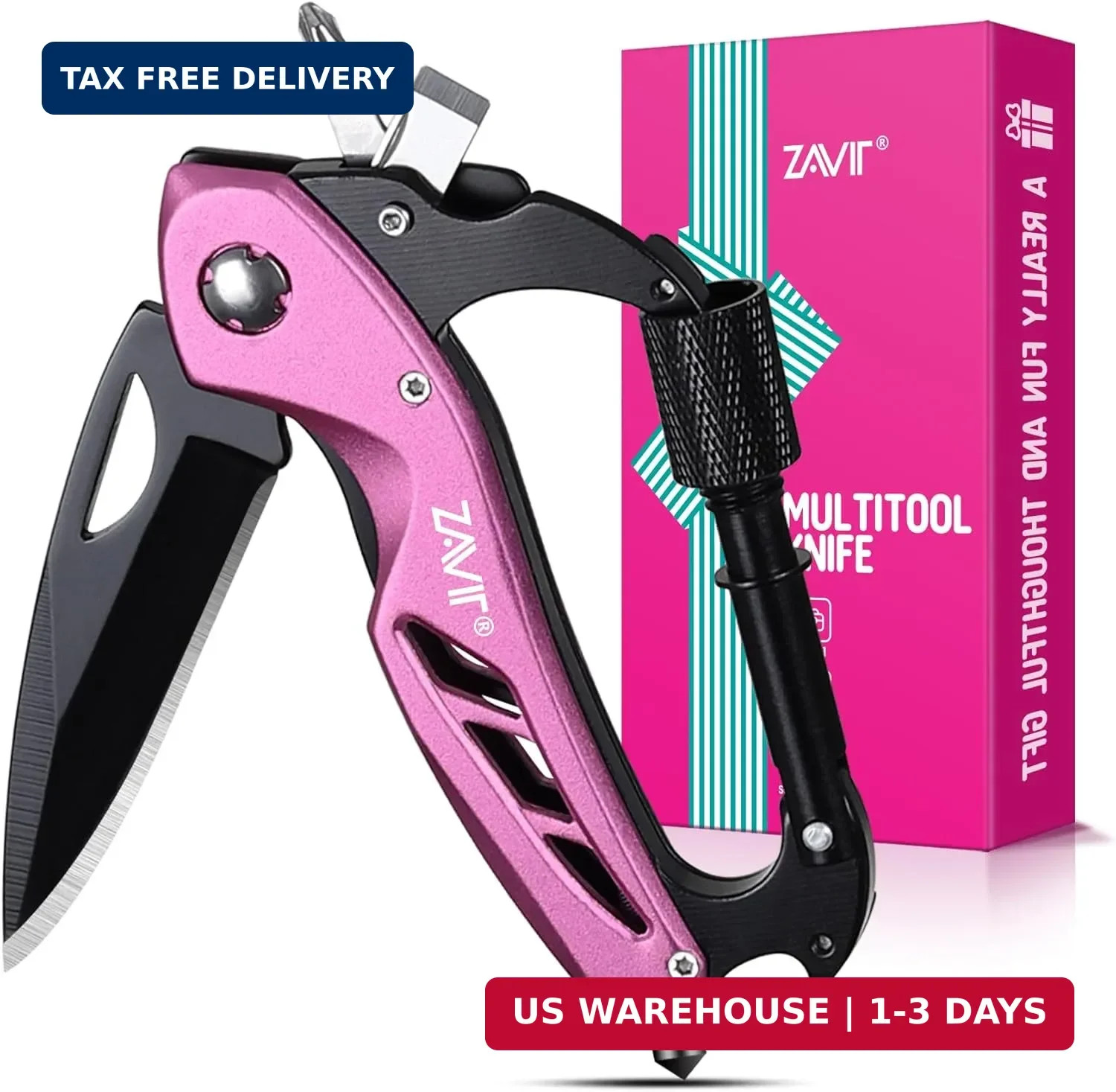 Multitool with Pocket Knife for Women, EDC Keychain Box Cutter with Window Break