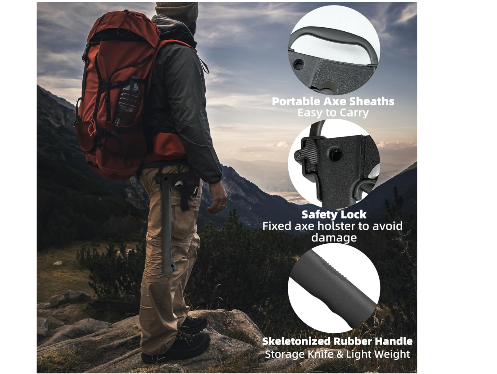 ZKH Camping Survival Axe, 6 in 1 Camping Multitool Hatchet with Hammer Knife Rop