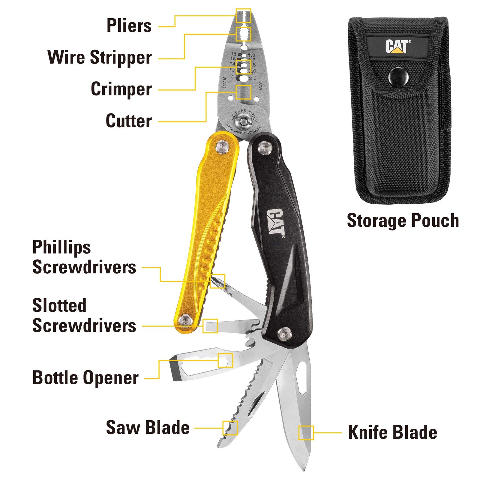 CAT 14-in-1 Multitool Pliers, Wire Stripper, Multi Purpose Electricians Plier…