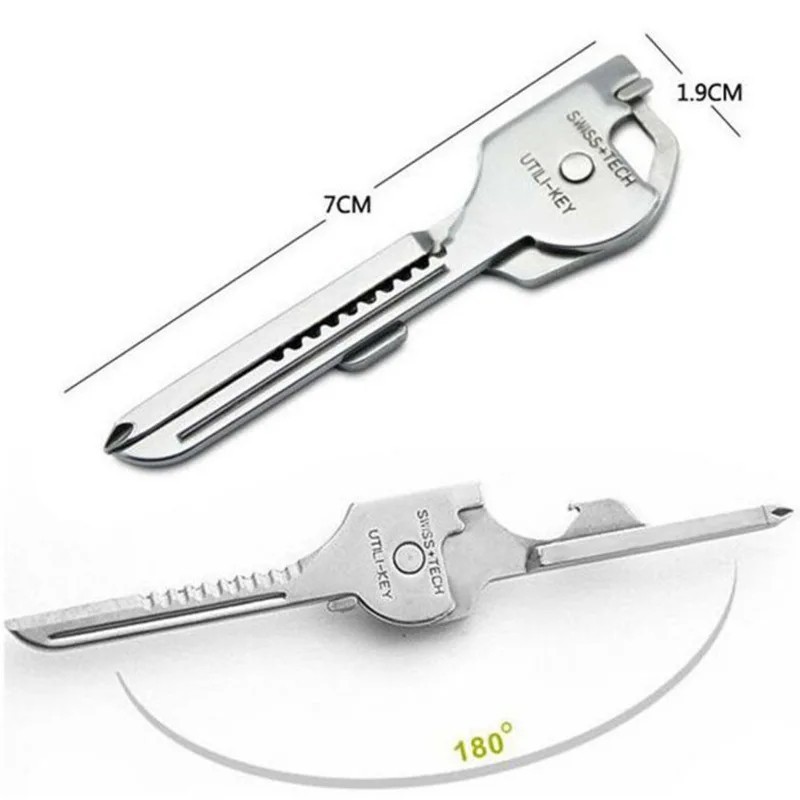 Swiss+Tech 6 In 1 Utili Multi Function Stainless Steel Key Tool Keychain Keyring