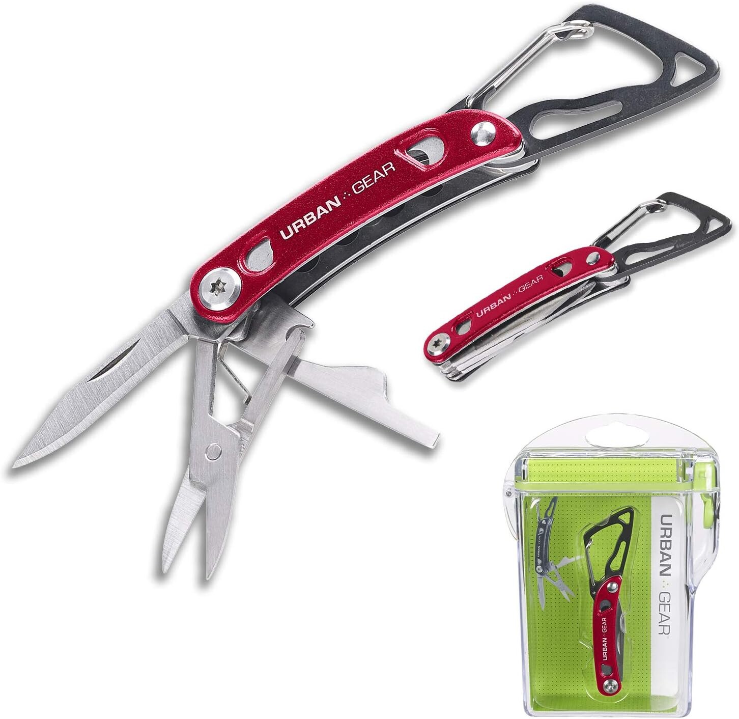 Urban Gear MiniMultitool RED KNIFE PLIERS Aluminum Handle Carabiner New w Case
