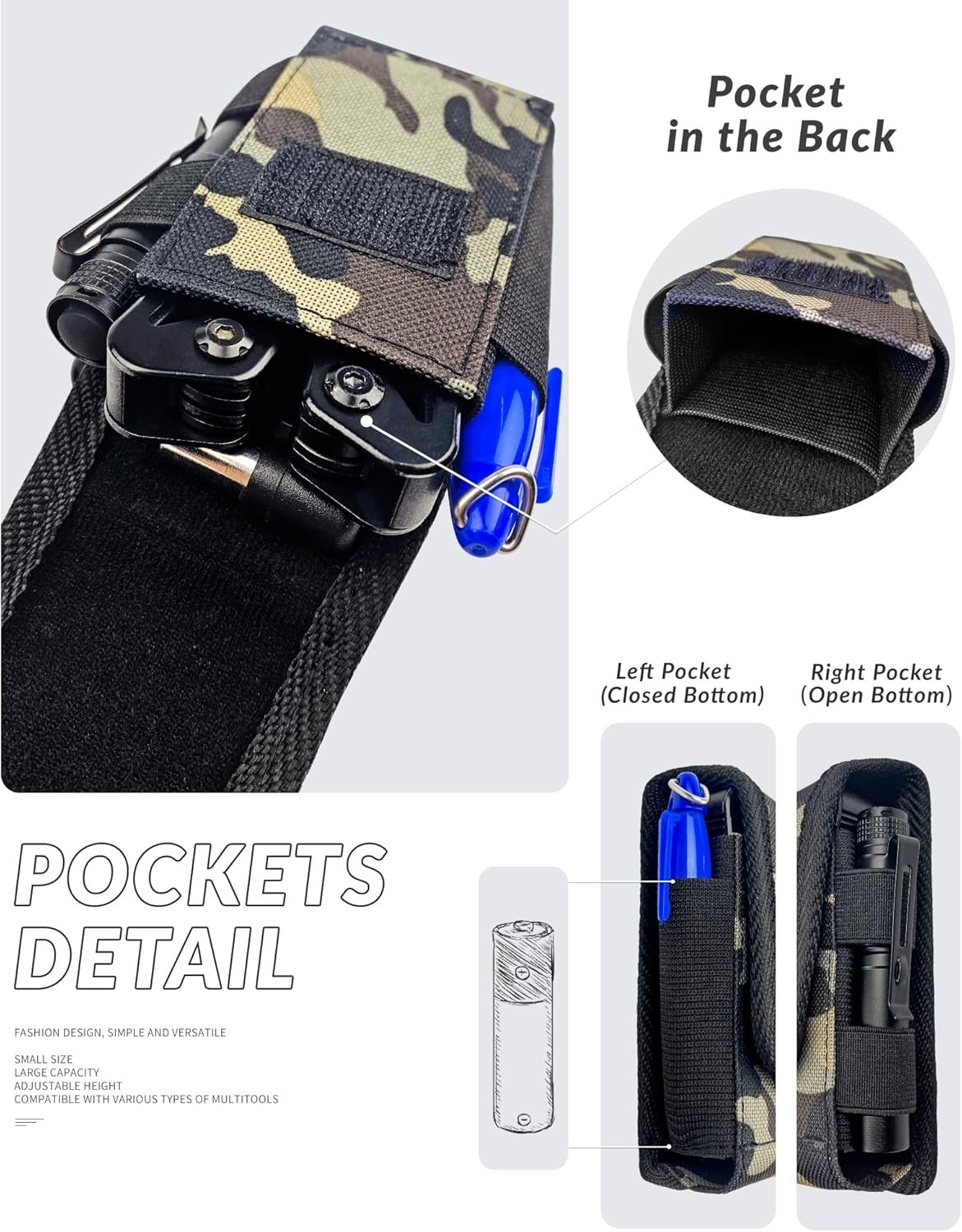 Camo Multitool Sheath – Versatile Pocket Knife Holder with 3 Wearing Modes