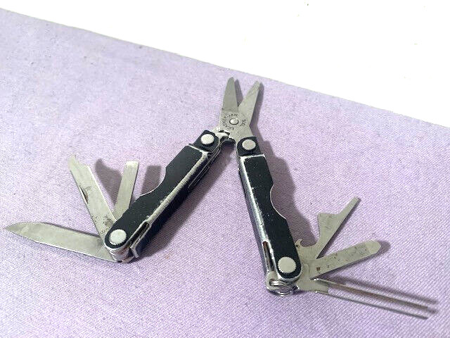 OEM Leatherman Micra Black Keychain Pocket Stainless MultiTool Knife USA ~ Good