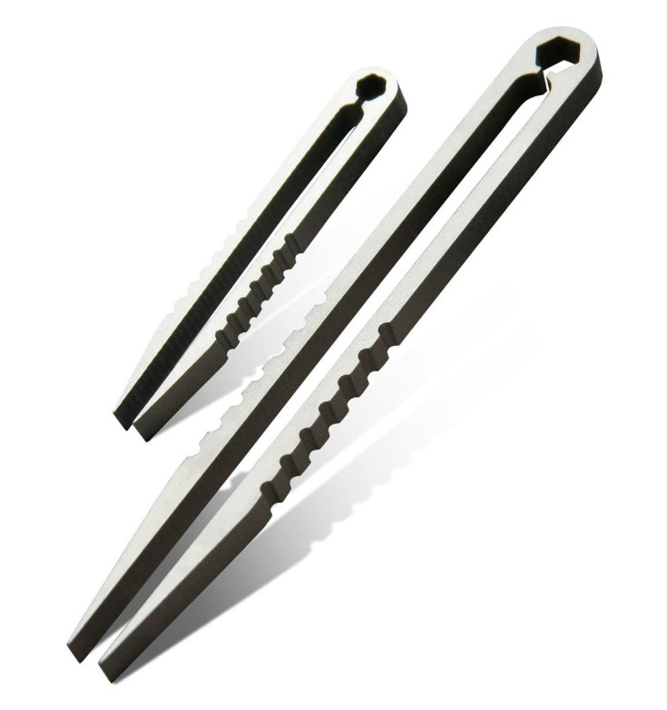 Canku 2 pcs mini portable titanium alloy tweezers EDC survival tool (Silver)