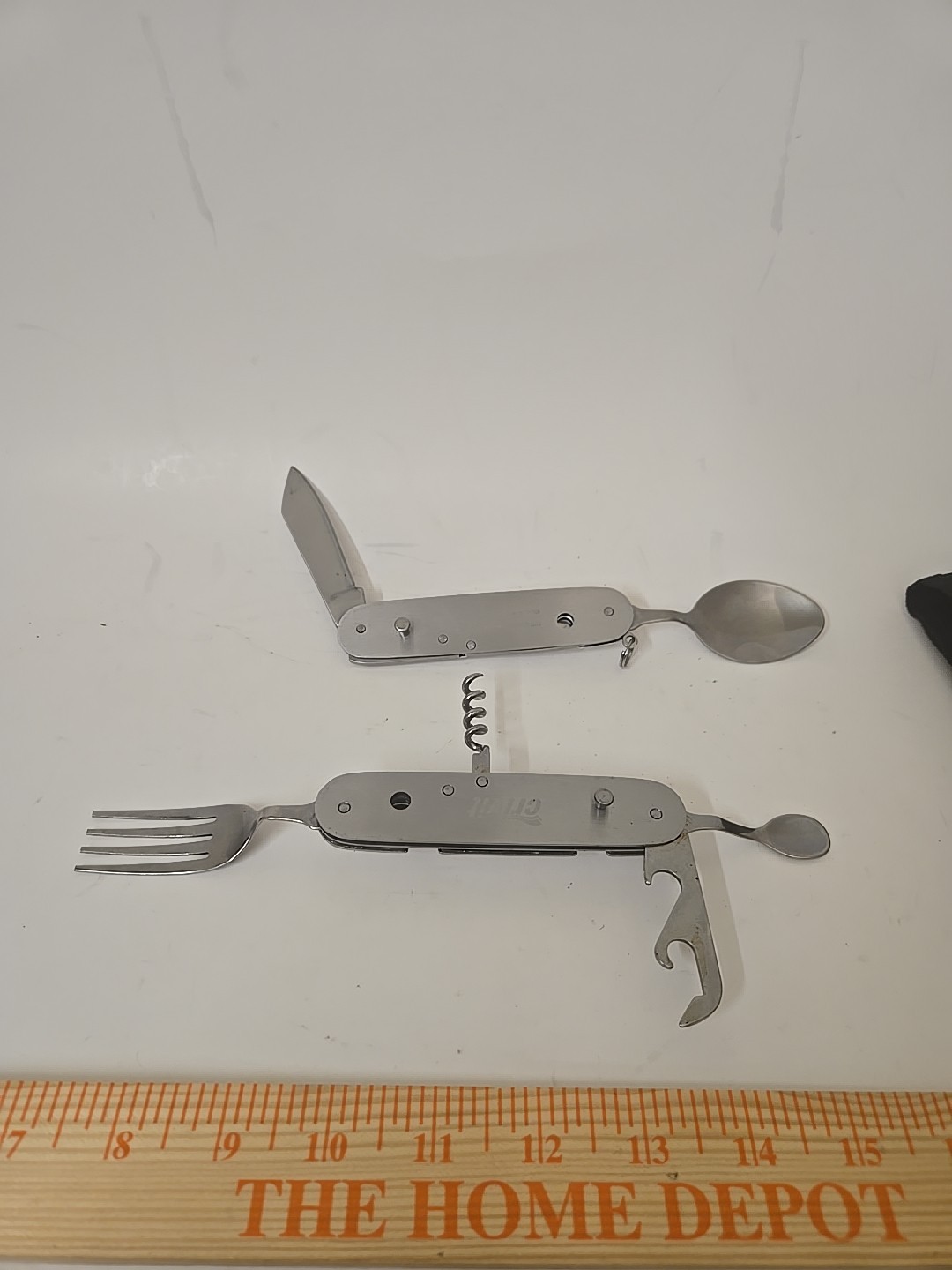 RARE VINTAGE CRIVIT CB-7429 FOLDING TRAVELING CAMPING EATING MULTI-TOOL SILVER
