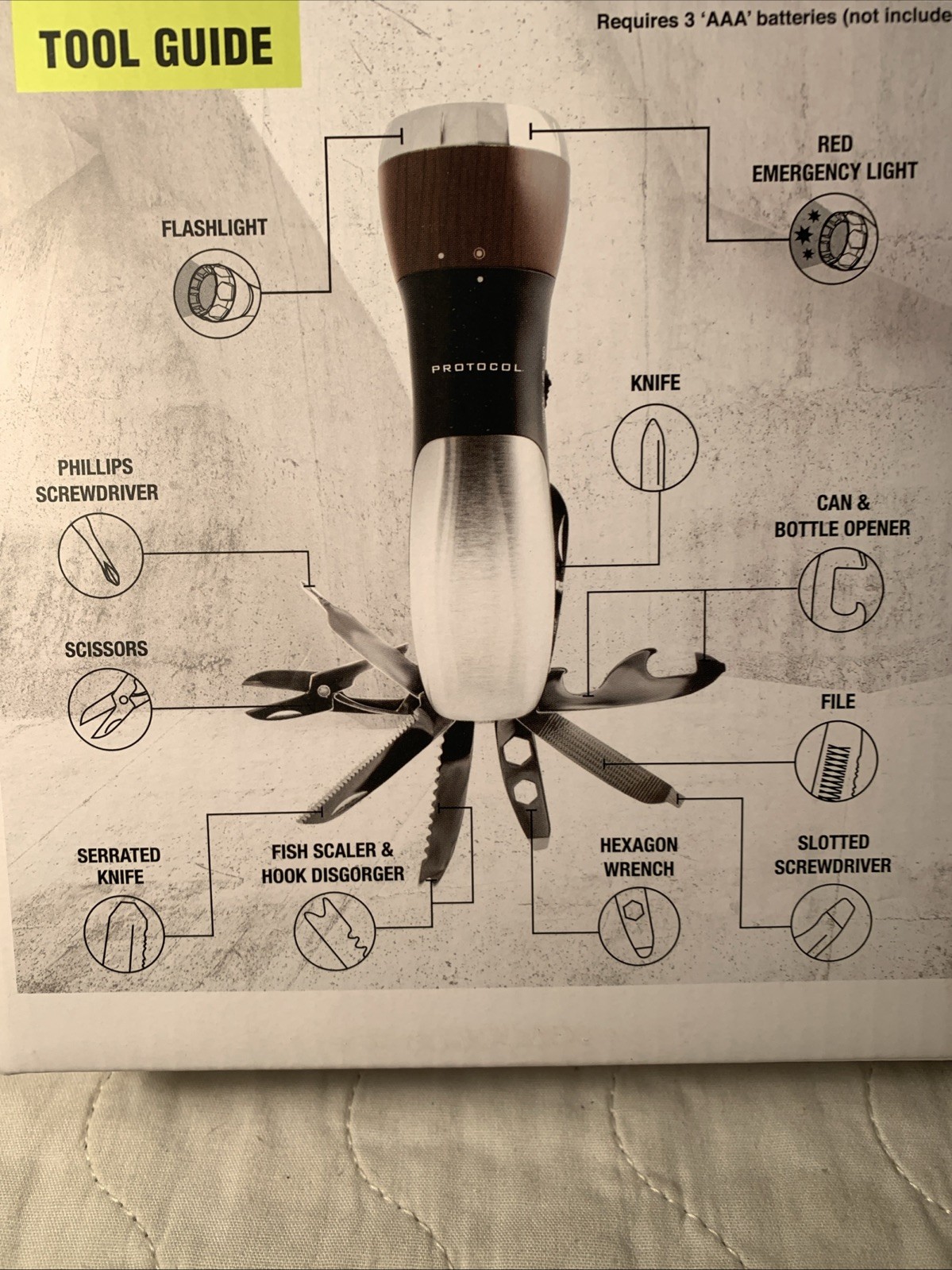 NEW PROTOCOL 12-IN-1 MULTI TOOL WITH LED FLASHLIGHT Item #1860
