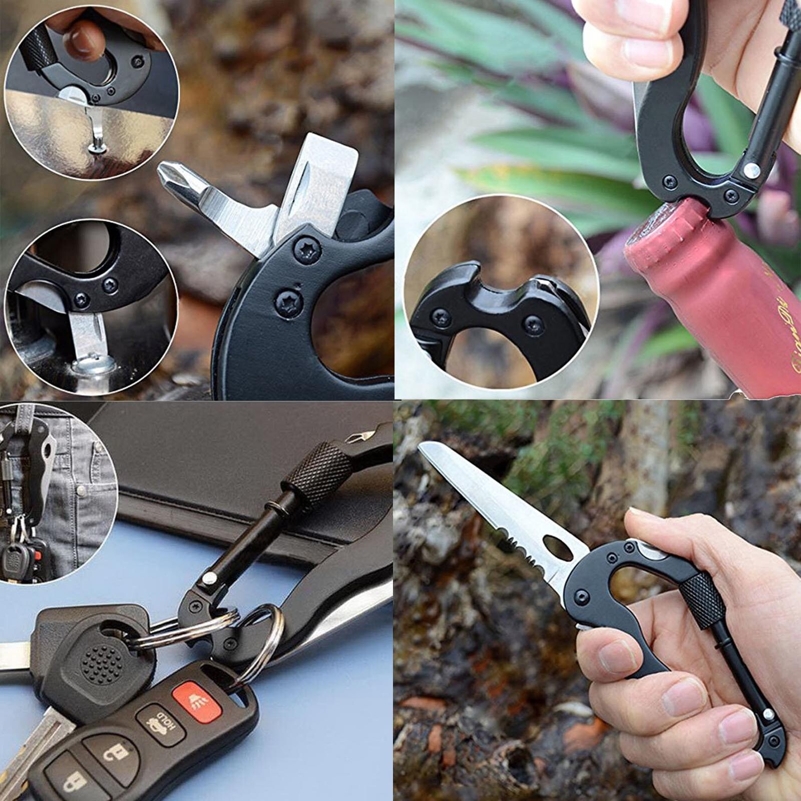 All-Purpose Multi-Tool with Bottle Opener Carabiner Philips Head Metal