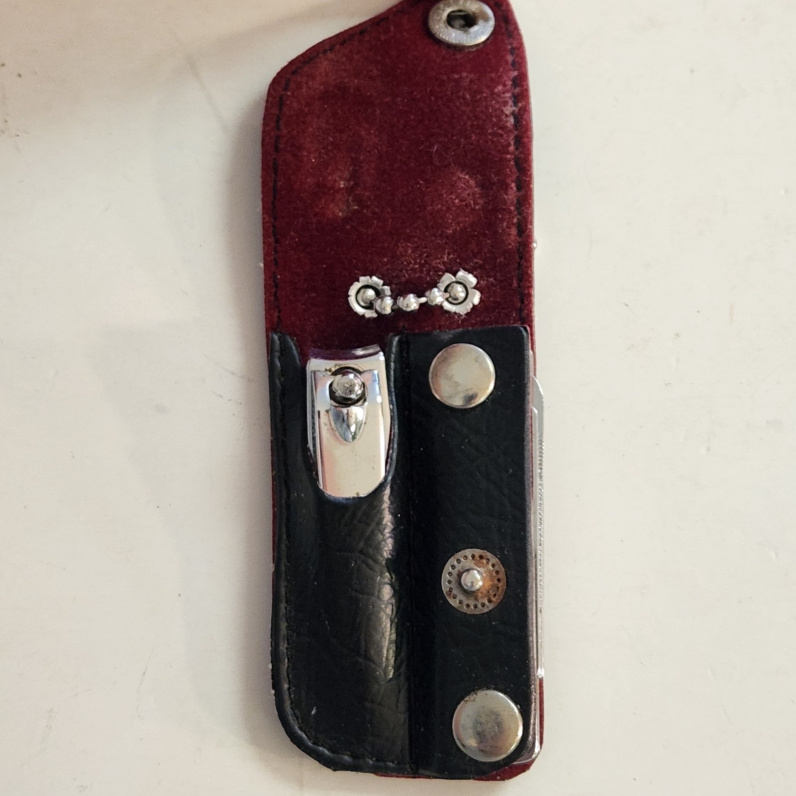 Mini Pocket Tool Pouch Clippers, Knife, Screw Driver, File, and Bottle Opener