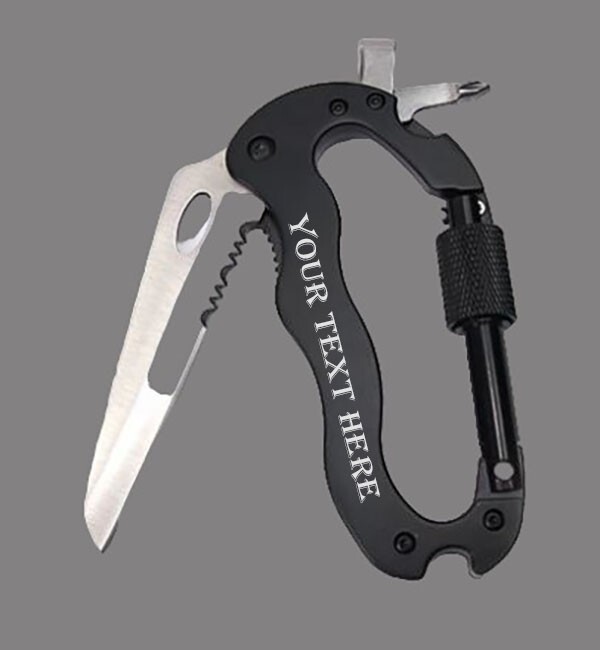 Multitool 5-in-1 Survival Tool Keychain, Carabiner, Screwdrivers, Custom Laser E
