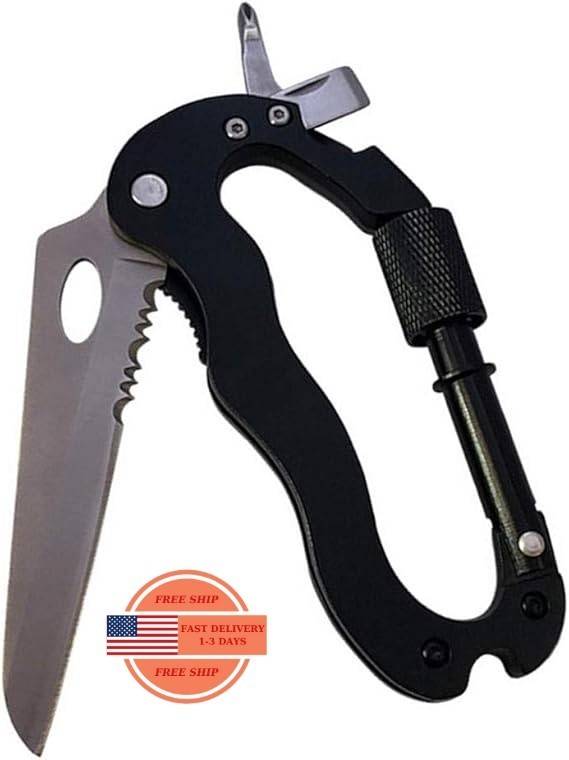 Llavero de escalada multifunción EDC 5 en 1 de acero inoxidable con cuchillo