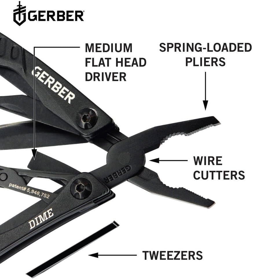 Gerber Dime 12-in-1 Mini EDC Multitool Knife Pliers Keychain Bottle Opener Black