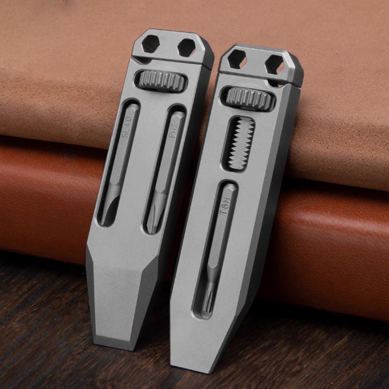 EDC Titanium Alloy Multi Tools Adjustable Wrench Pocket Pry Bar Crowbar w/ Bits