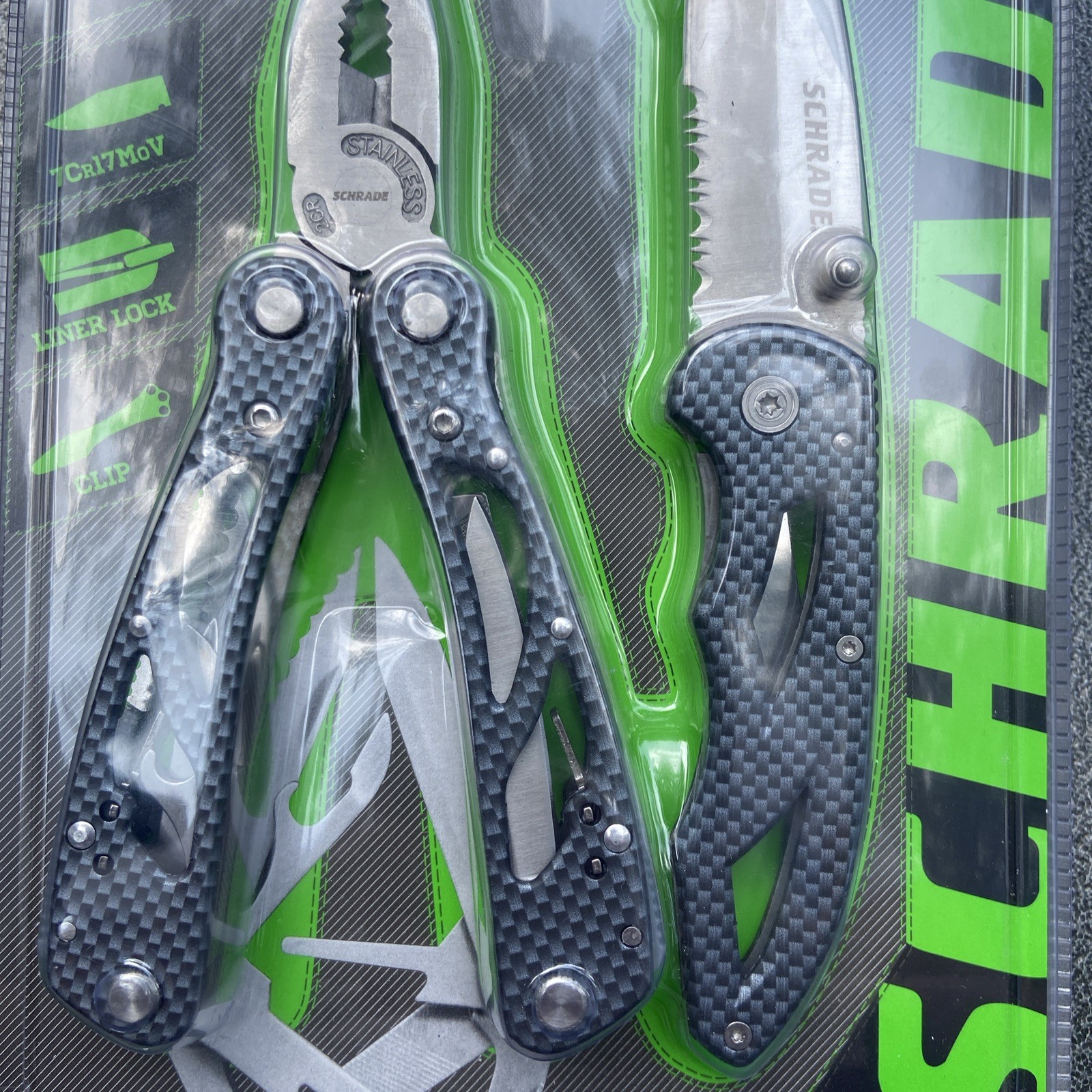 Schrade Tough Tool Black 7-in-1 Pocket Multi Tool w/ Nylon Sheath and clip knife