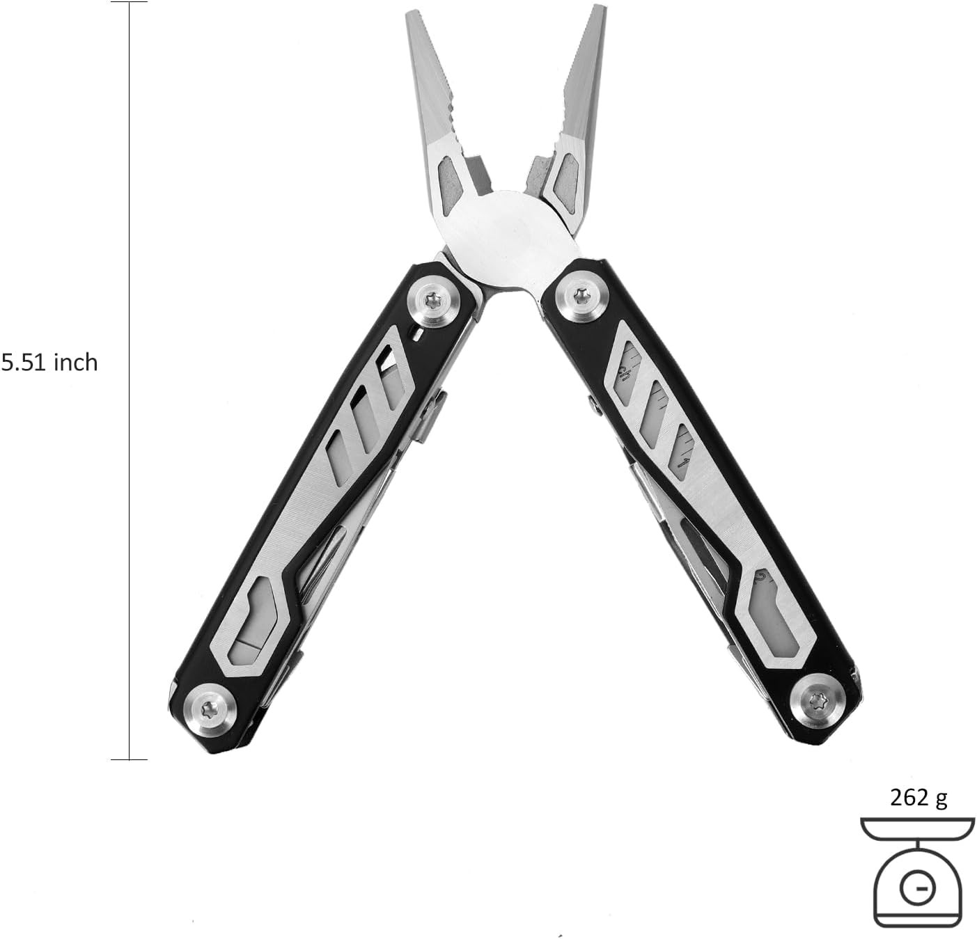 16-in-1 Compact Multitool Full-Size Multi Tool DIY High-Grip Black Handle