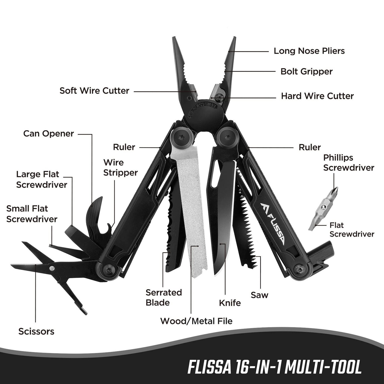 Multitool, 16-in-1 Multitools with Sheath, Stainless Steel EDC Multitool, Poc…
