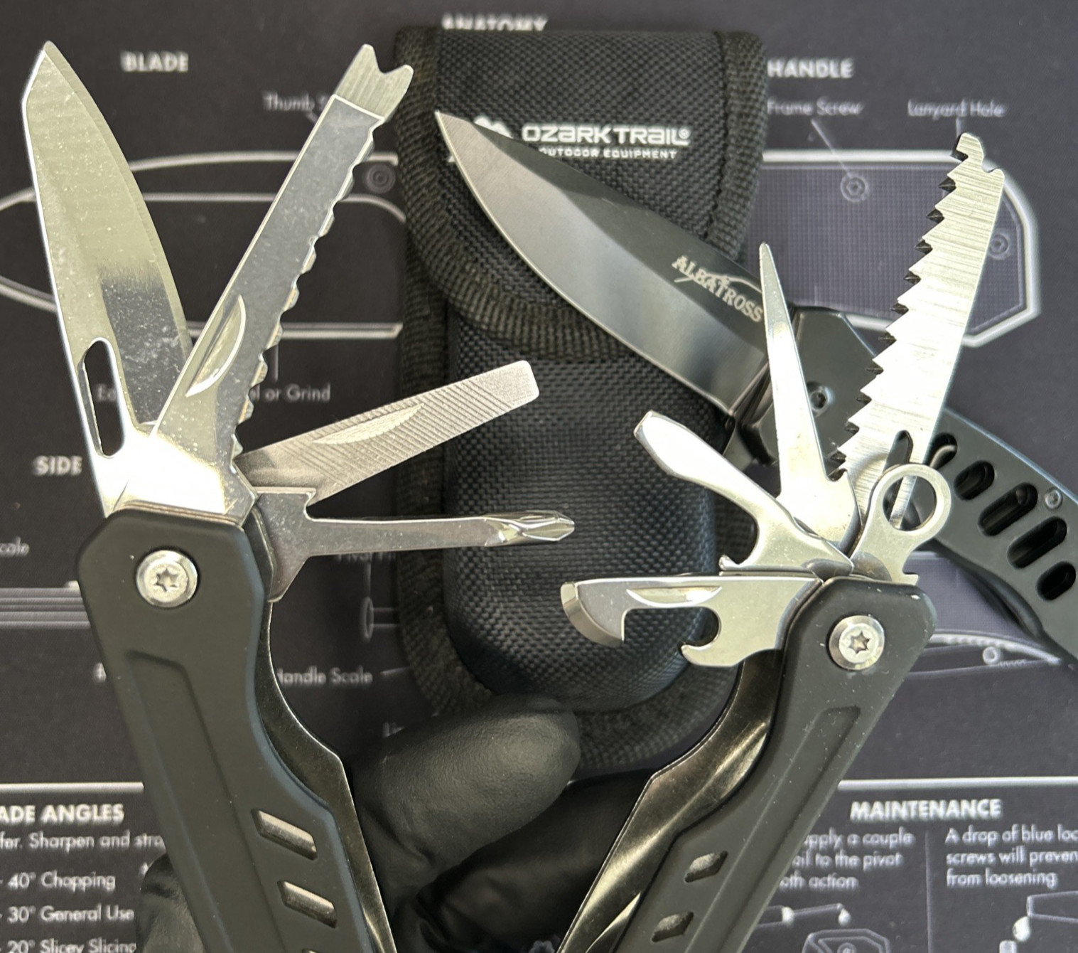 Ozark Trail 12 in 1 Multi Tool & A/O Rescue Pocketknife Camping Hiking Lot of 2