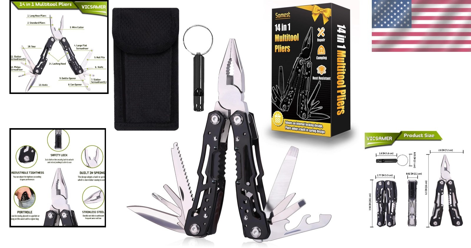 Professional Pocket Multitool Pliers Set – 14 Functions + Outdoor Whistle Gift