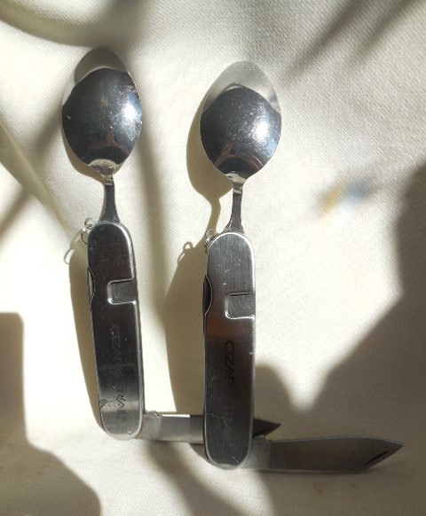 (2) Ozark Trail Multi Tool Camping Survival Knife 7 in 1 Fork & Spoon Key Ring