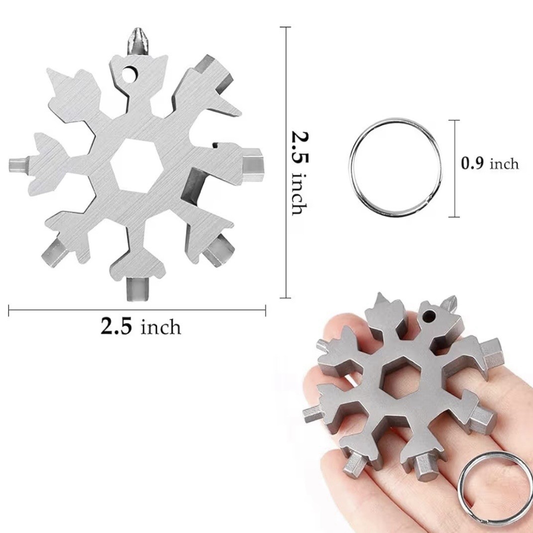 2 Pk 18-in-1 Snowflake Multi-Tool Stainless Steel Portable Screwdriver Keychain