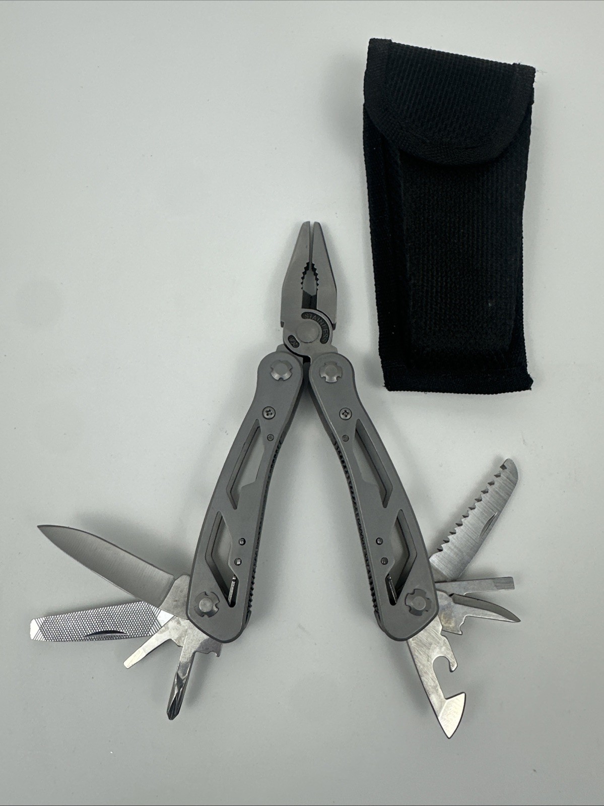 Stainless Steel Multi-Tool, 4” Long Enclosed, Heavy Duty Molded Nylon Pouch.