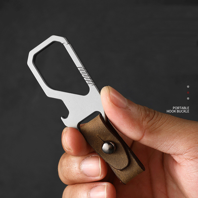 Titanium Alloy + Leather Keychain with Bottle Opener Car Key Pendant EDC Tool