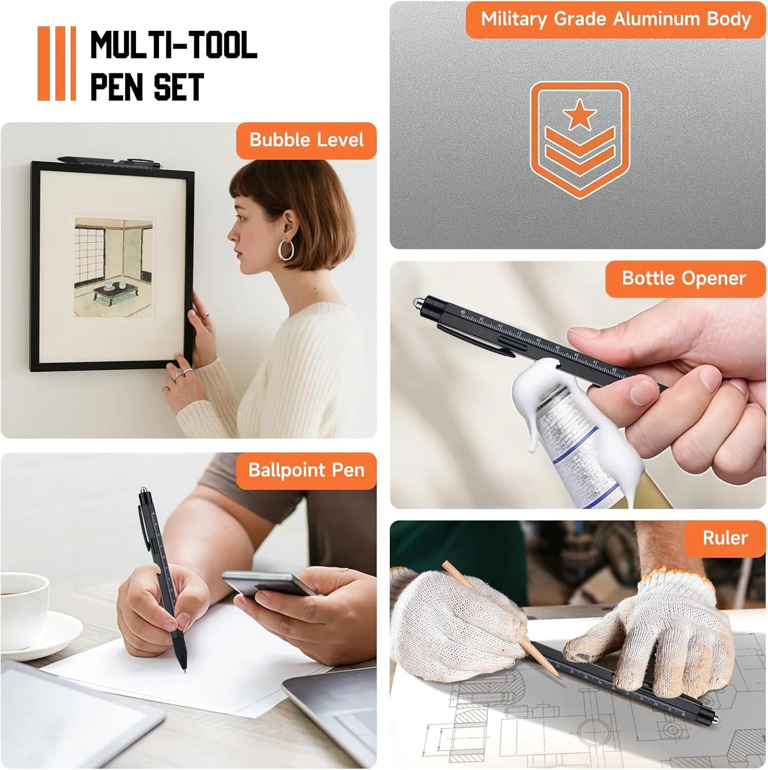 Gifts for Men Christmas- Multitool Pen with LED Light, Flathead, Phillips Screwd