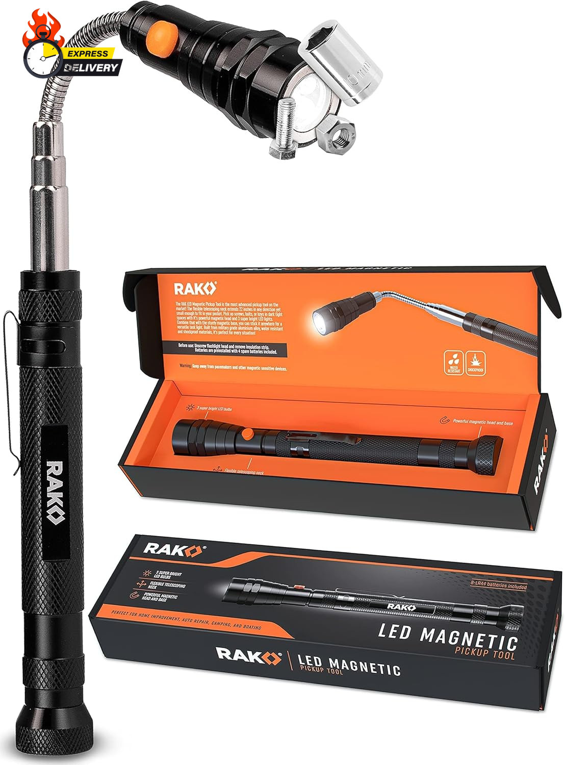 Magnetic Pickup Tool Gifts for Men – Telescoping Magnet with LED Flashlight and