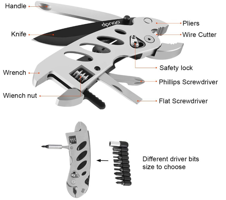 Llave Multiherramienta Plegable 7 en 1 con Alicates, Cutter y Destornilladores