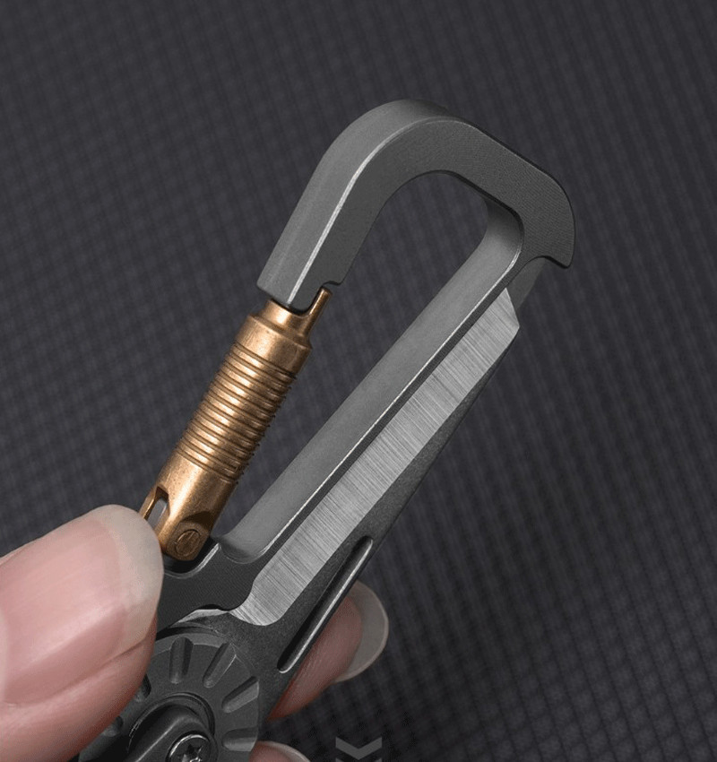 EDC Titanium + Brass Keychain Carabiner Multi Tools Outdoor Folding Knife