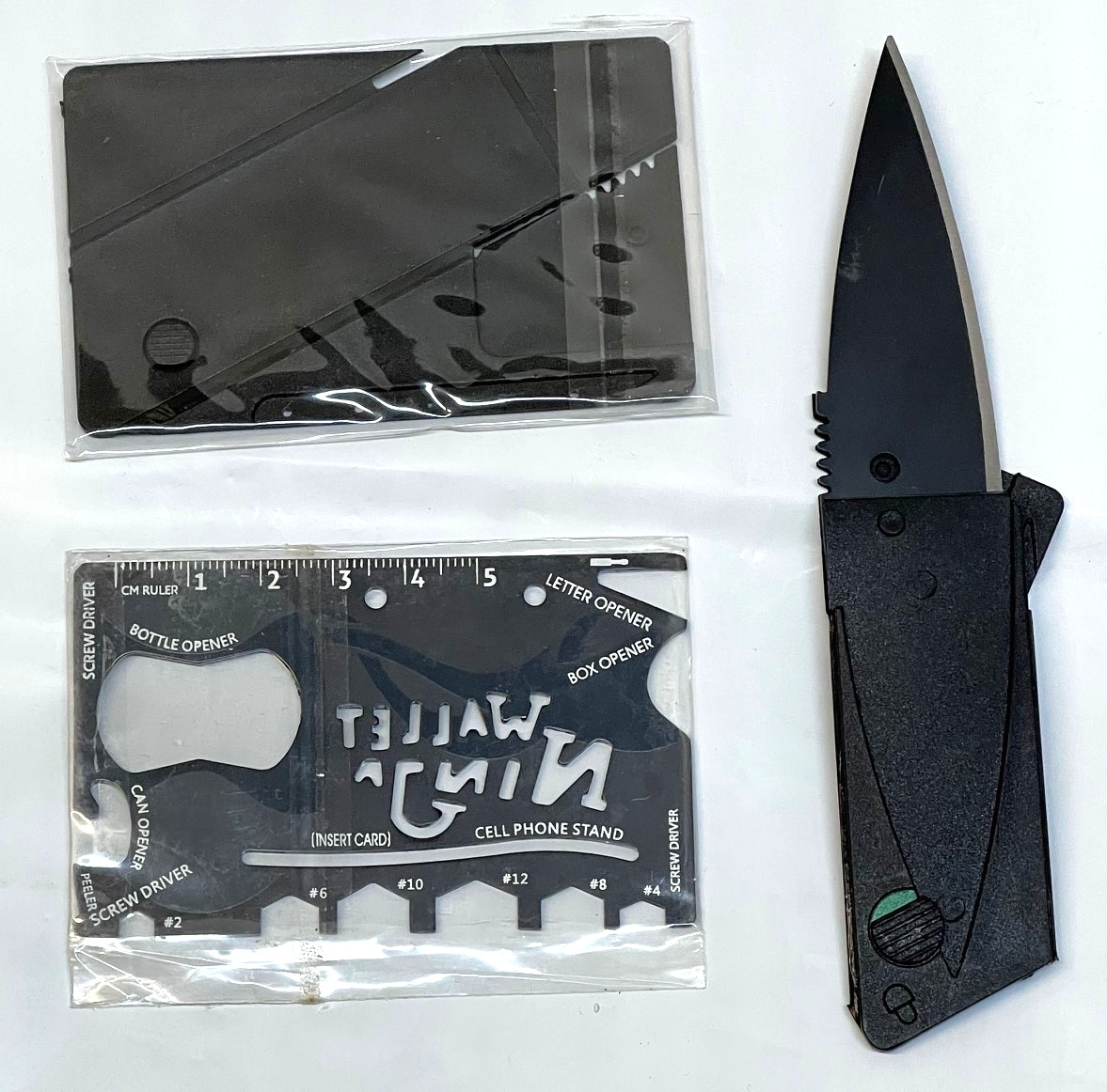 18-in-1 Wallet Ninja Multi-Tool PLUS 2-Foldable Knives Credit Card Size, NEW!
