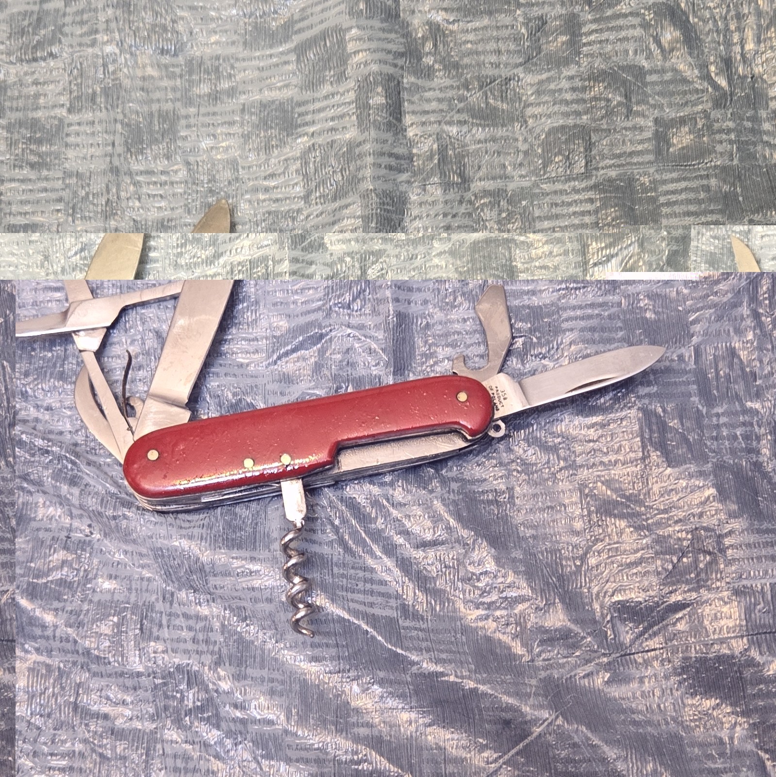 Red 6-in-1 Multi-Tool Pocket Knife Scissors Corkscrew Bottle Opener 3.5in
