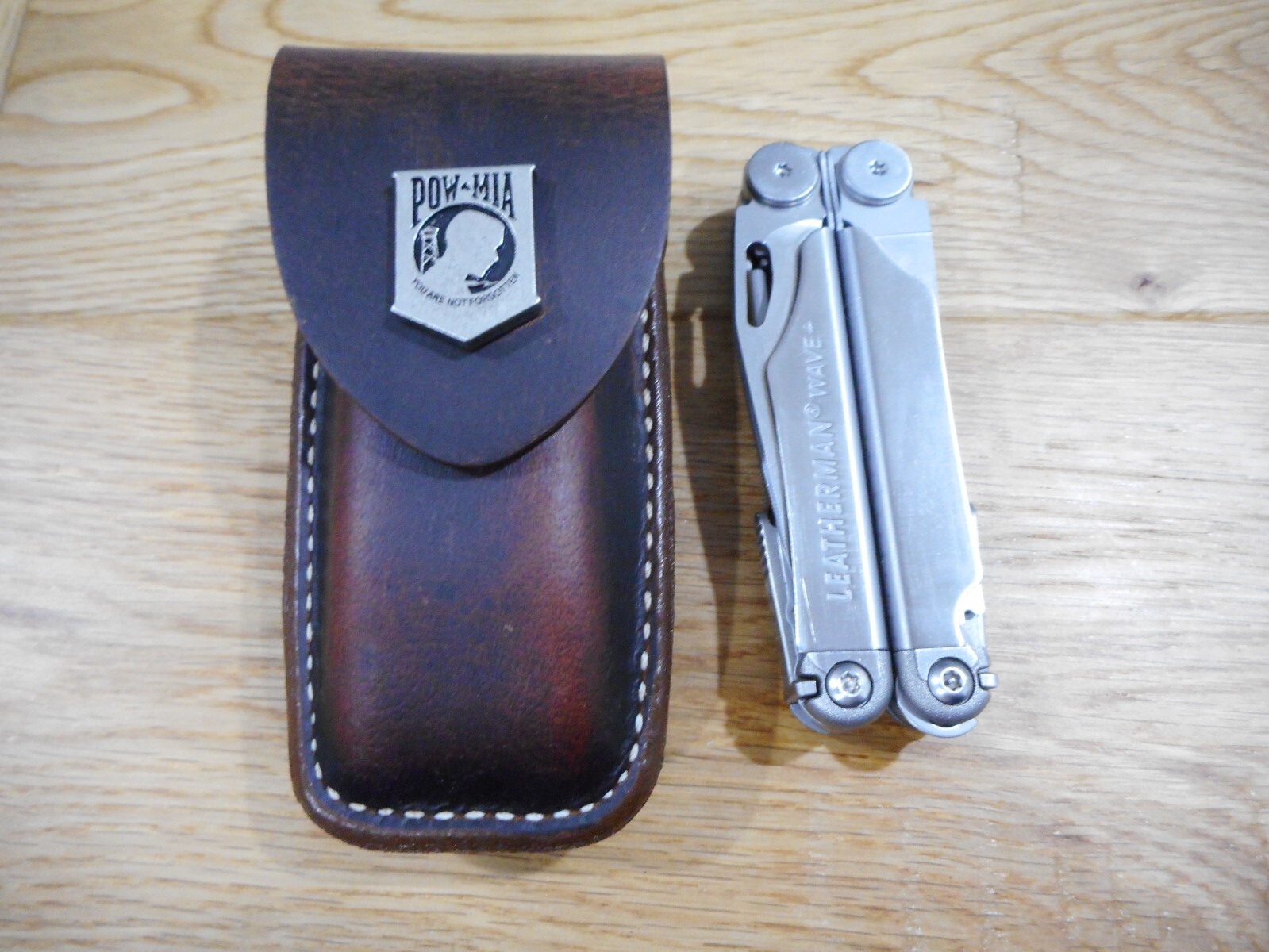 Leatherman Wave Crazy Horse leather sheath. POW-MIA snap. Sheath only.