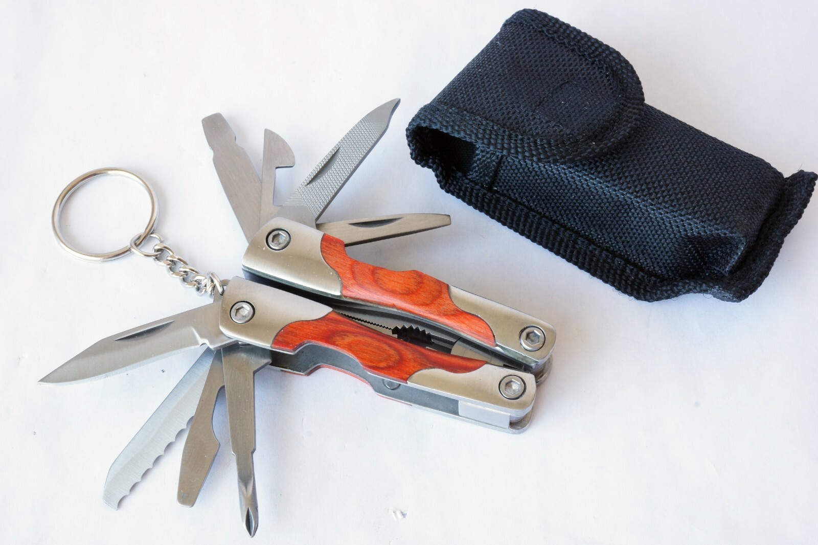 Survival Stainless Steel Multi Tool Plier 9 In 1 Portable Compact Wood Handle