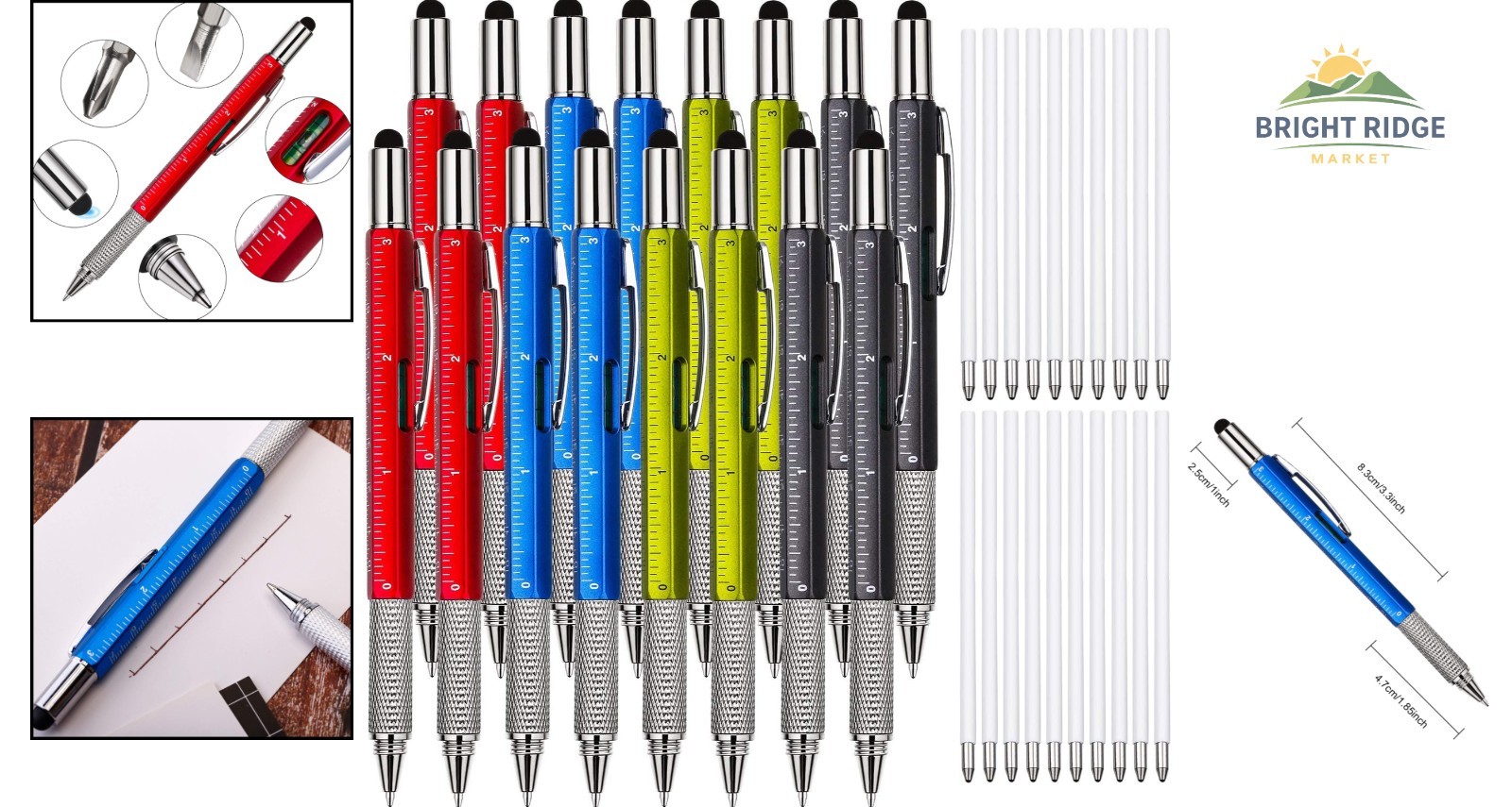 Portable 6 in 1 Gadget Pen Set, 16 Pcs with Level & Screwdriver Features