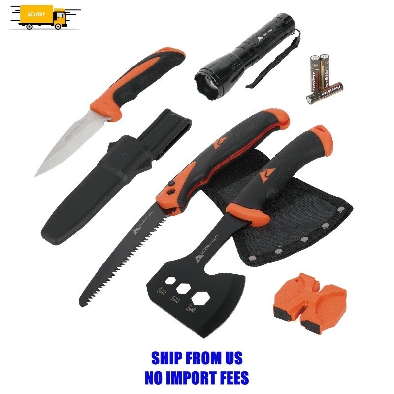 Ozark Trail 7-Piece Camping Multitool Set with Hammer, Axe, Flashlight, and Kniv