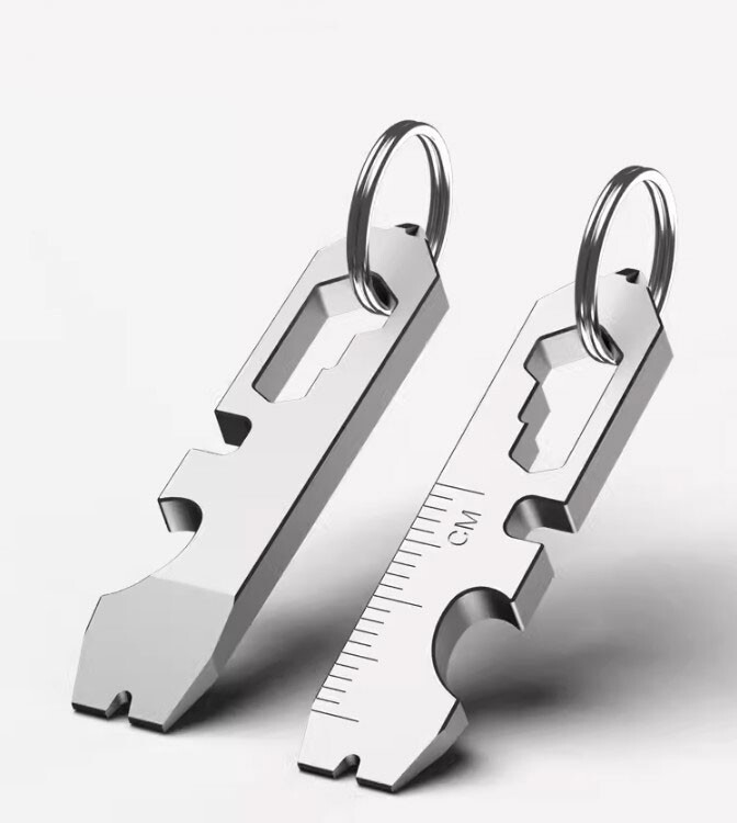 Outdoor Titanium Keychain Pry Bar Crowbar Opener Ruler Wrench Multi Tools EDC