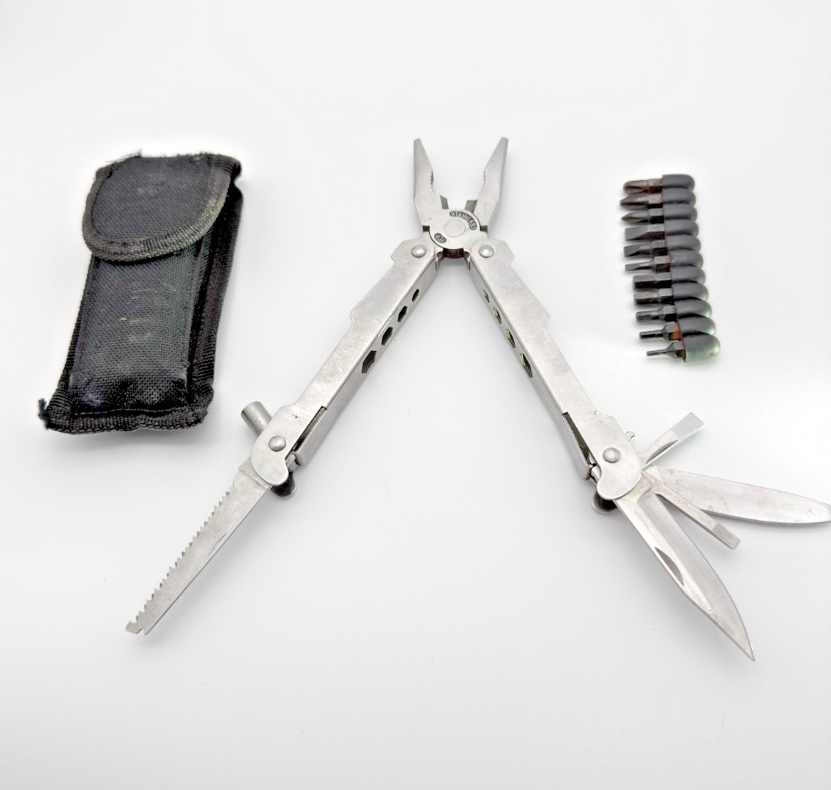 Multi Tool Pliers Knife Saw w/ Bit Set & Sheath EDC