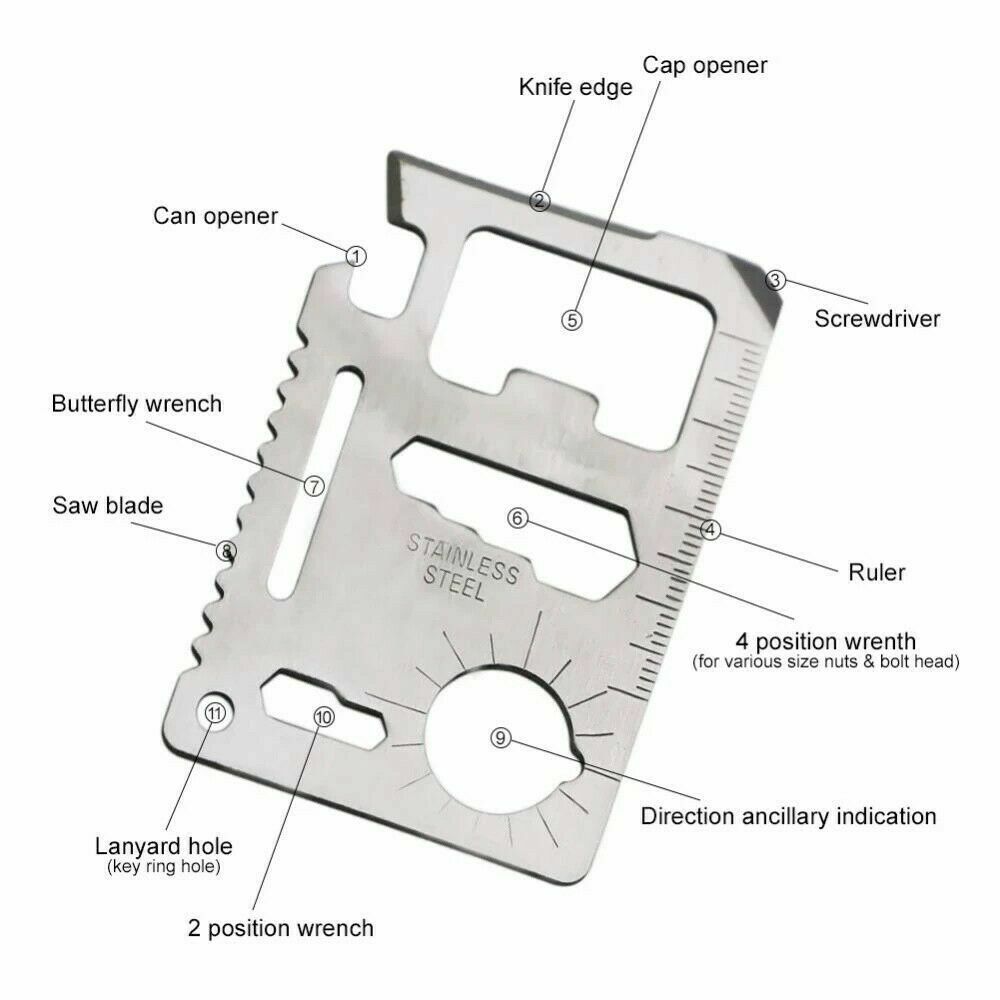 11-IN-1 Multi Function Survival Pocket Card Tool Outdoor Camping Emergency Gear