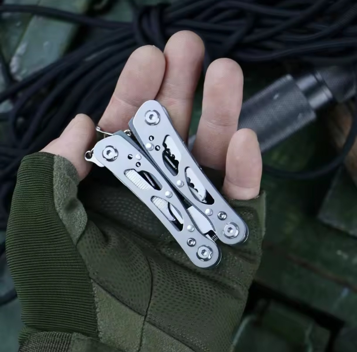 Multifunction Stainless Steel MultiTool – Small Size Folding Pliers with Key Ring