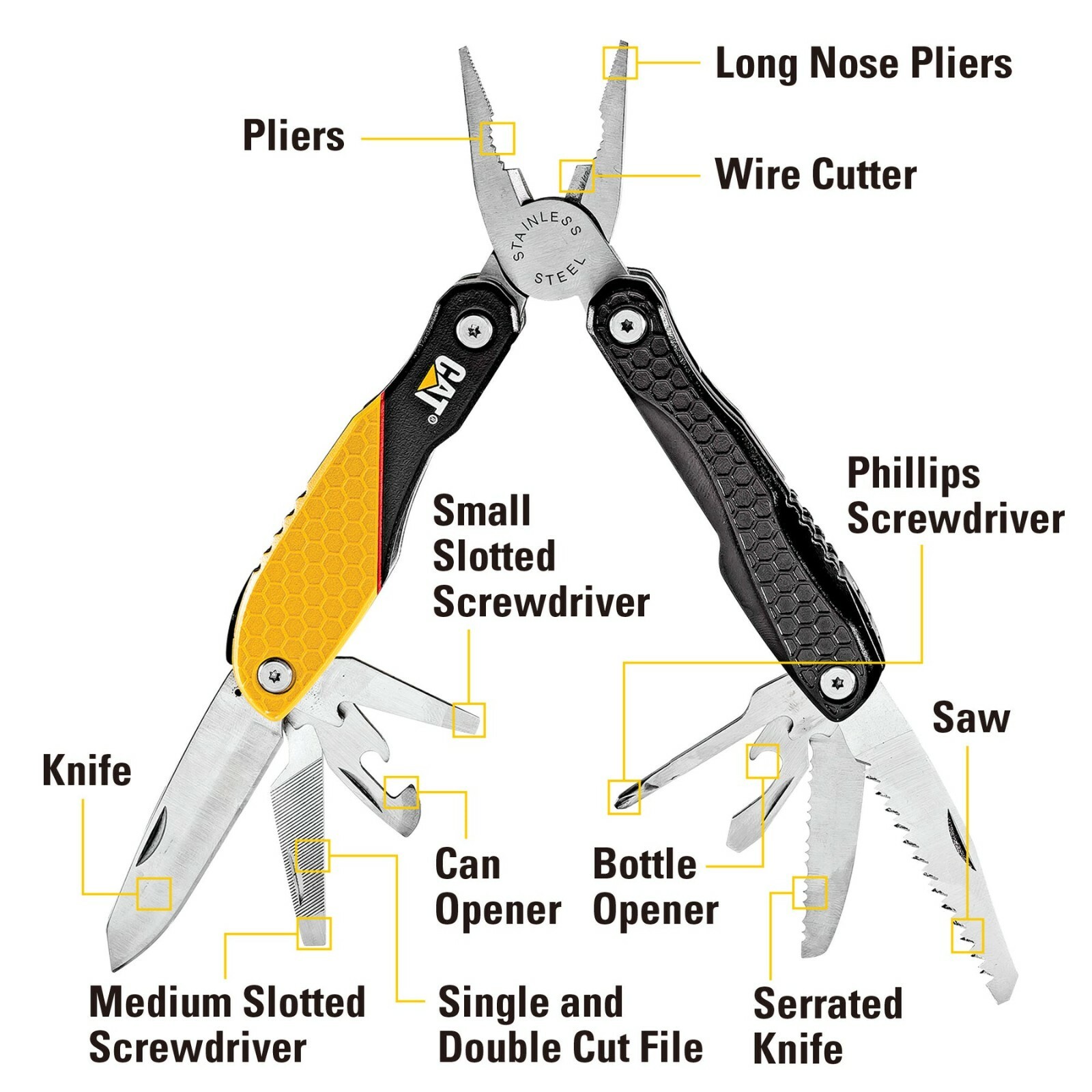 Caterpillar Multi-Function Tool 13-In-1 Aluminum Handle Stainless Tools 980048