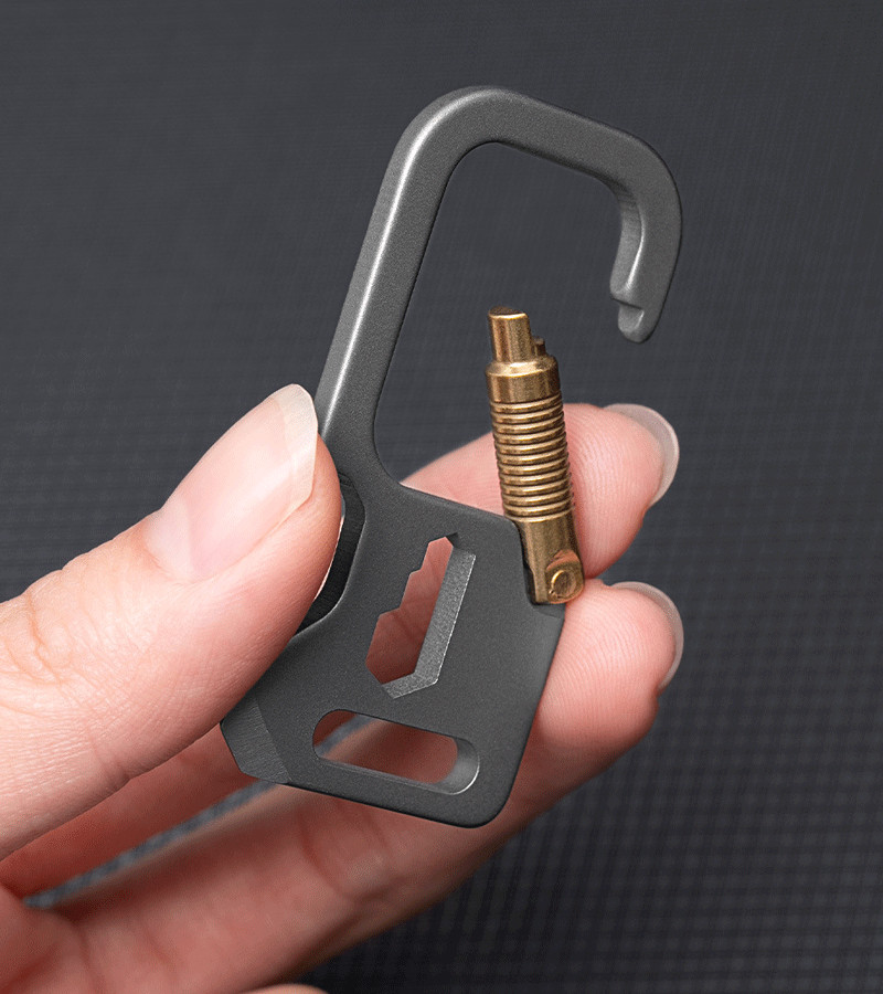 EDC Titanium + Brass Keychain Carabiner Multi Tools Wrench Crowbar Bottle Opener