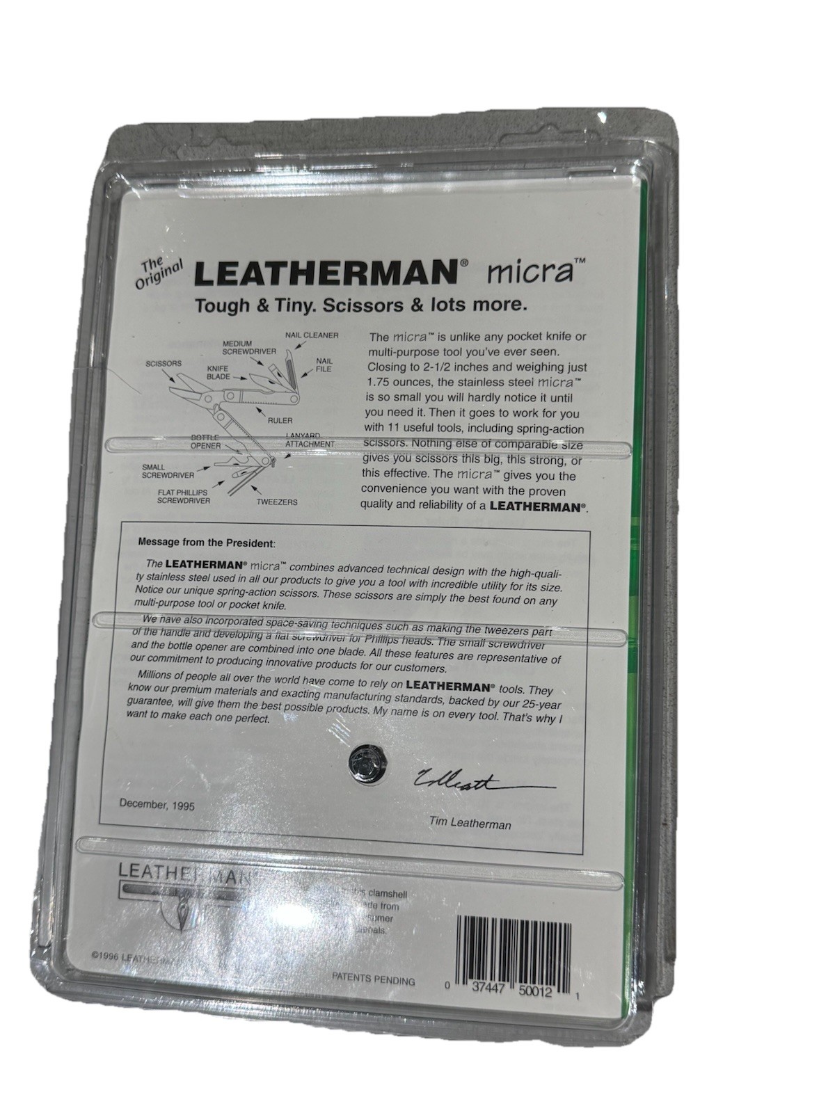 Vintage 1996 Leatherman Micra NOS Sealed First Year Multi Tool USA Pat Pending