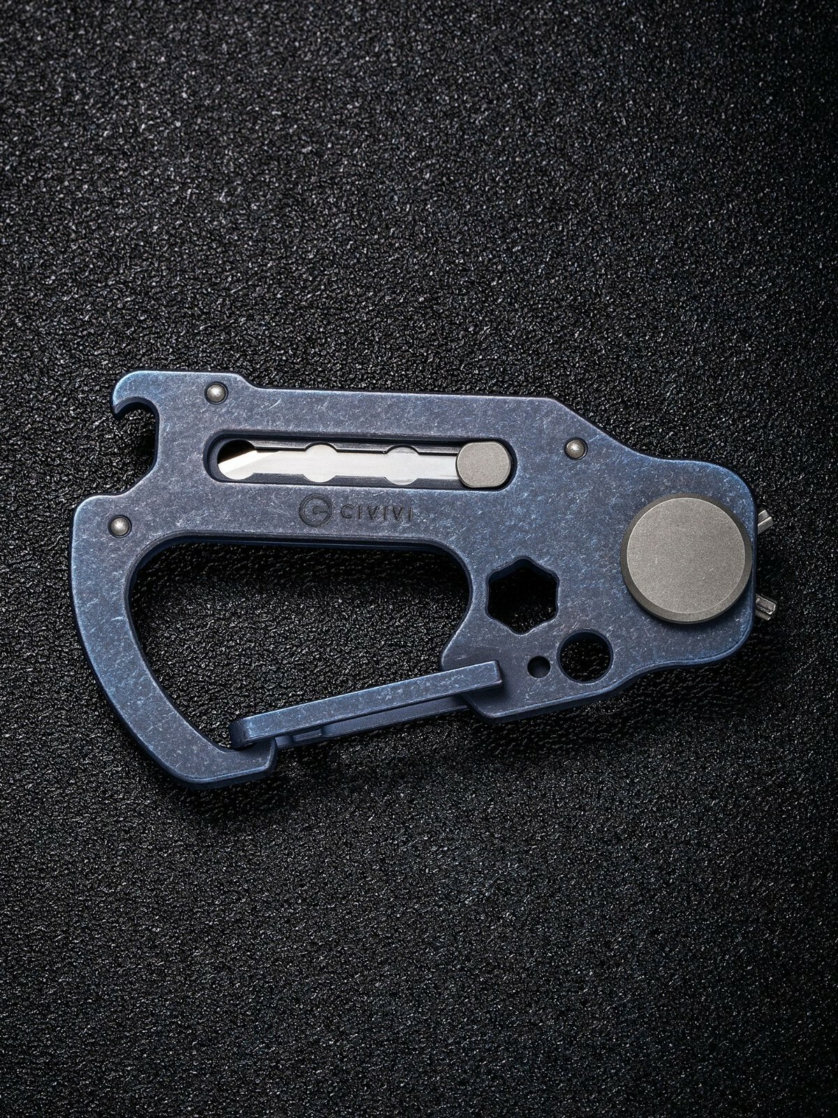 Civivi Polymorph Carabiner Keychain Titanium Multi Tool Blue Utility Blades