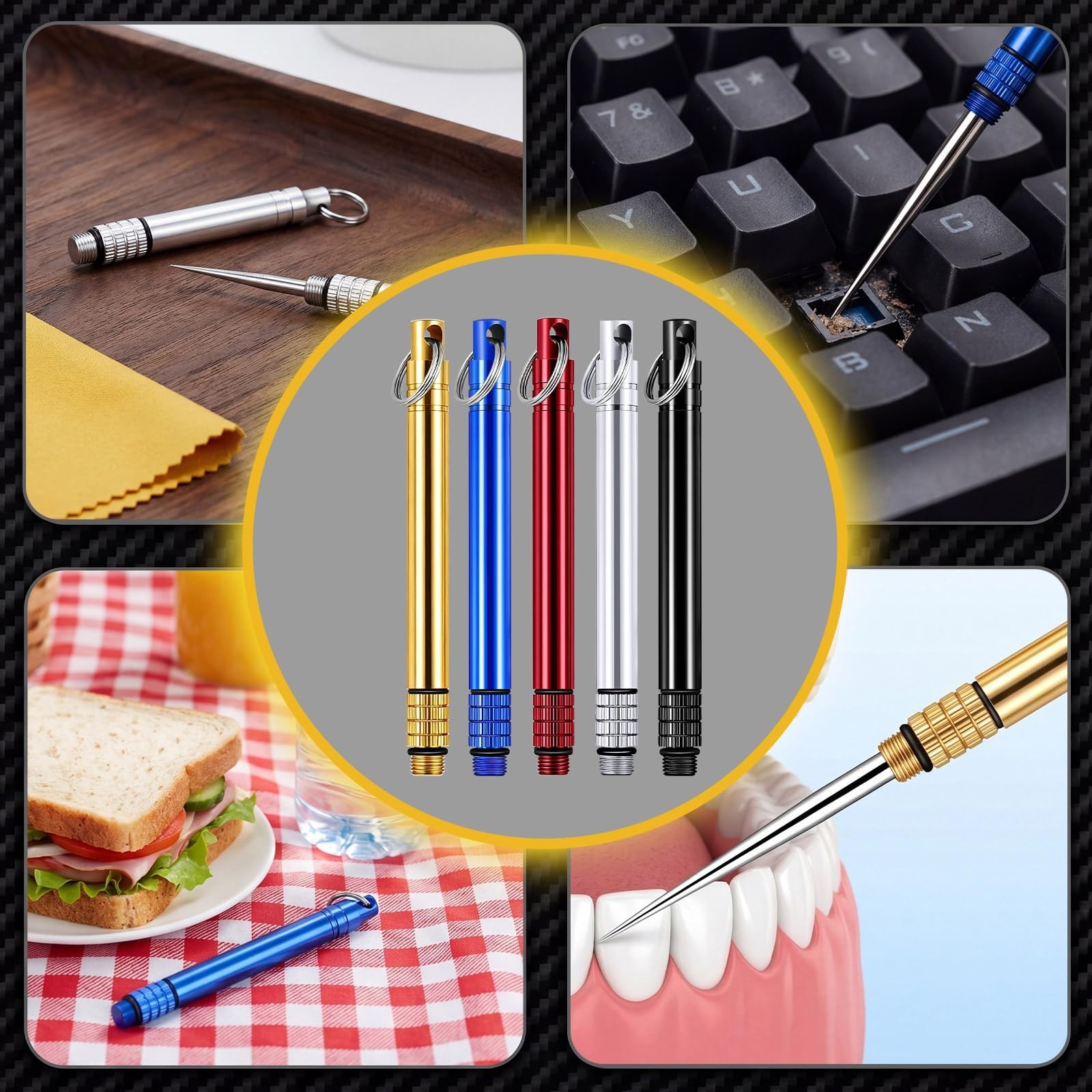 10Pcs Portable Titanium Toothpick Holder Set, Reusable Metal Picks with Keychain