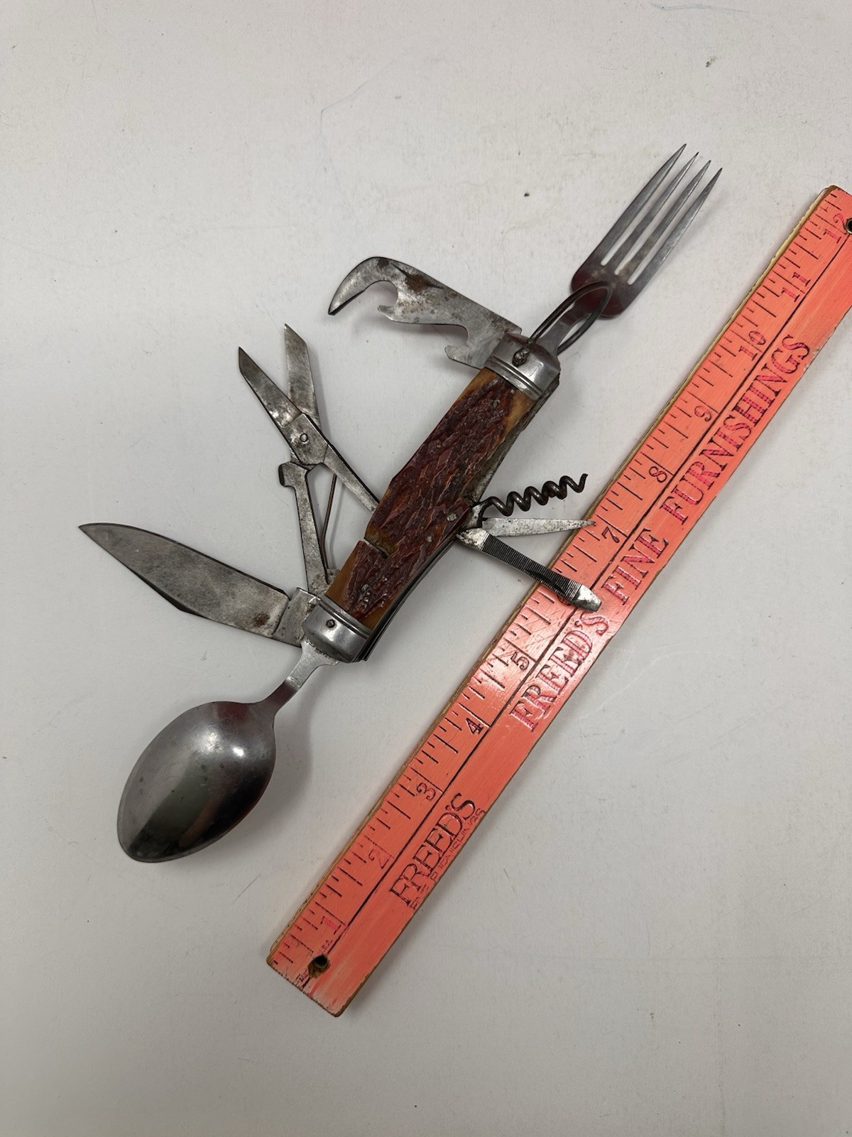 Multi Tool Hunting VTG JAPAN Hobo Tool Fork Spoon Knife Opener Scissors & MORE