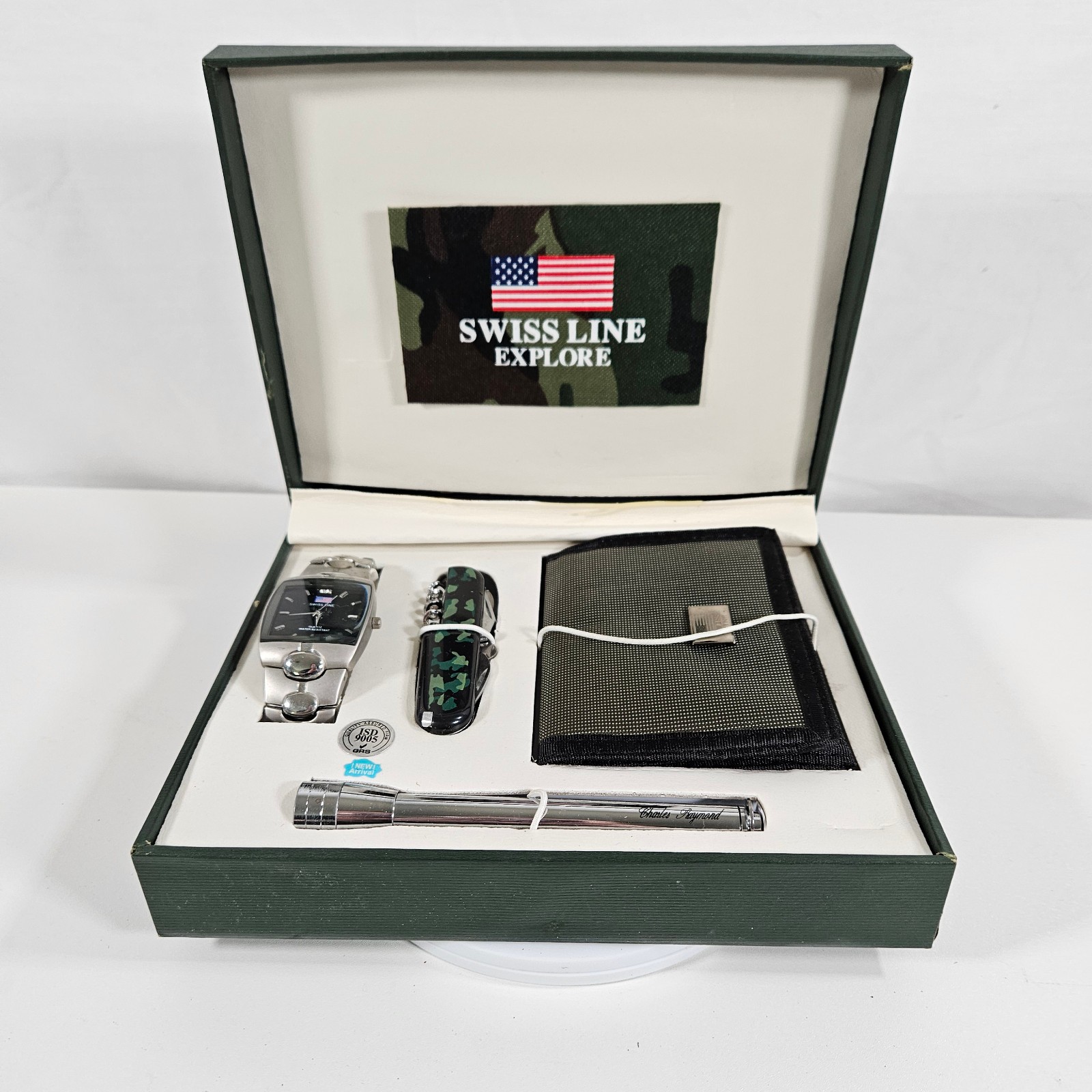 Swiss Line Explore Men’s Set Watch Camouflage Knife Wallet & Flashlight Gift